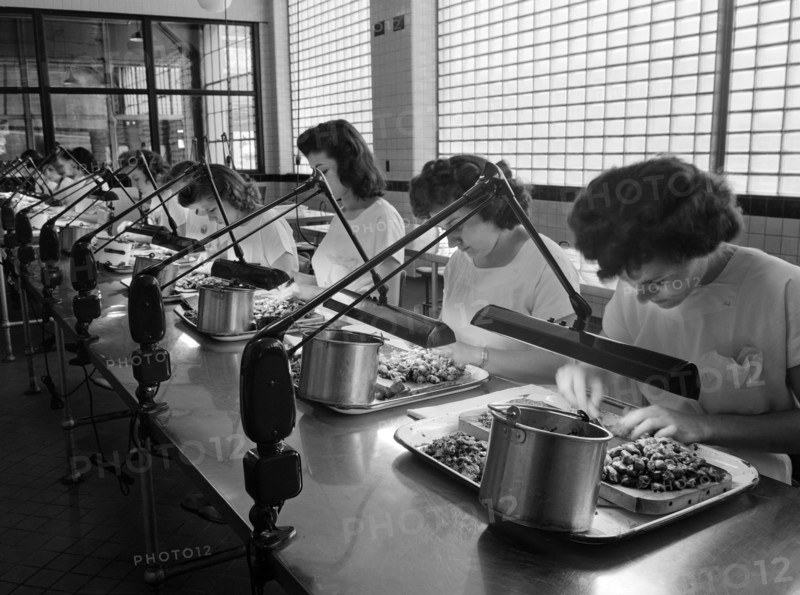 Group of female manufacturing chemists dissecting animal glands, Parke, Davis and Company, Detroit, Michigan, USA, Arthur S. Siegel, U.S. Office of War Information, May 1943