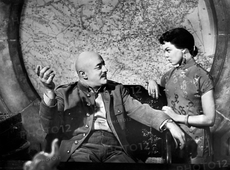 Lee J. Cobb, Jean Porter, on-set of the film, "The Left Hand Of God", 20th Century-Fox, 1955