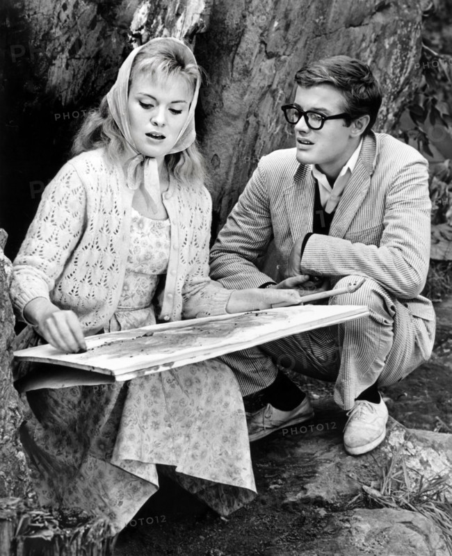 Jean Seberg, Peter Fonda, on-set of the film, "Lilith", Columbia Pictures, 1964
