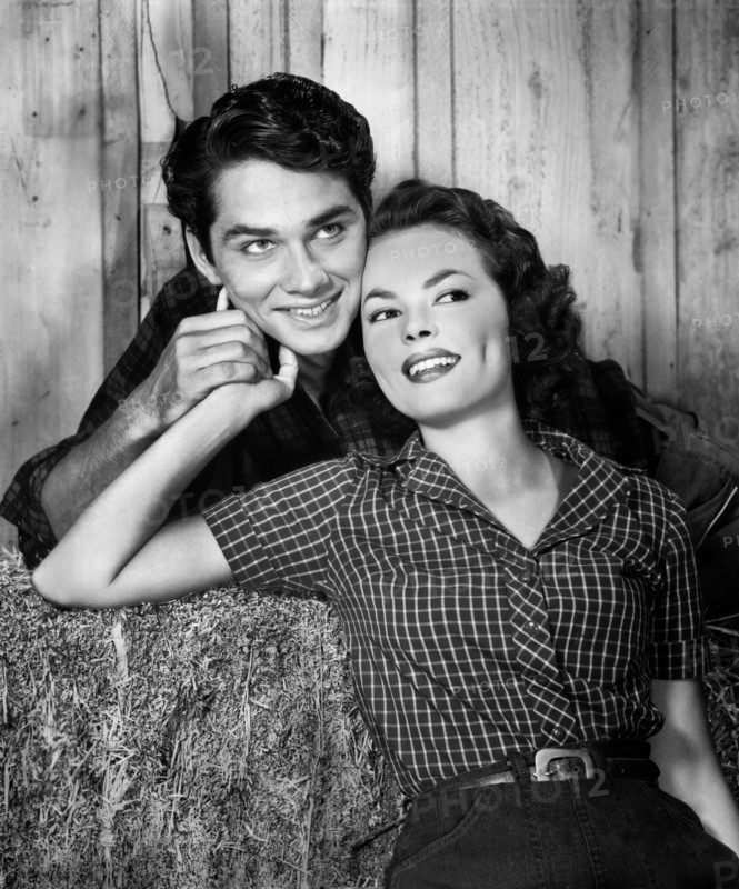 Kenneth More, Shirley Anne Field, on-set of the film, "Man In the Moon", J. Arthur Rank Film Distributors, 1960