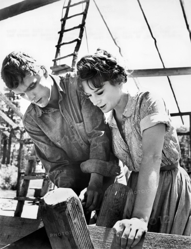 Ettore Manni, Jeanne Moreau, on-set of the film, "Mademoiselle", United Artists, 1966