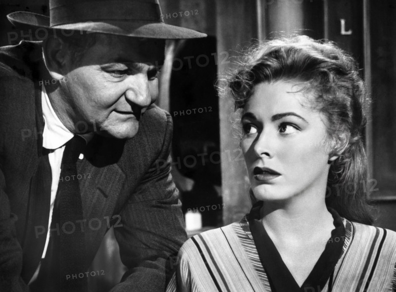 Emile Meyer, Eleanor Parker, on-set of the film, "The Man With The Golden Arm", United Artists, 1955