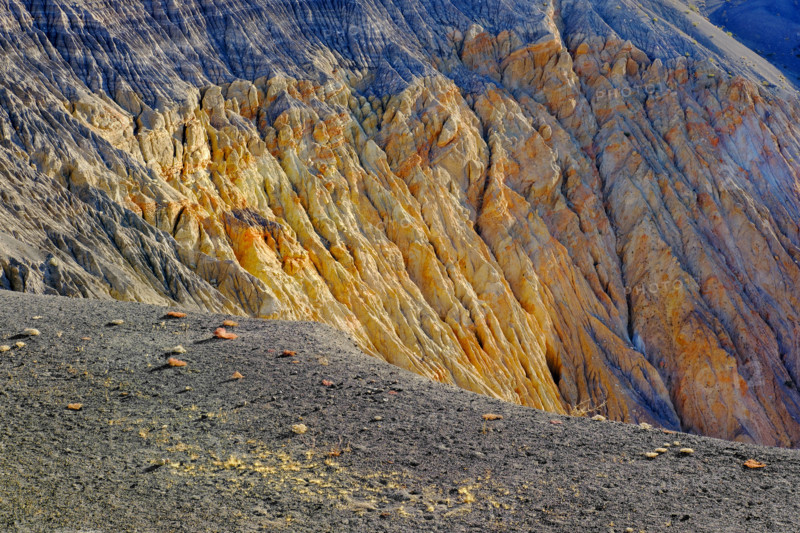 Deep gullies caused by water erosion on the East face of the Ubehebe Crater, Death Valley National Park, California, USA