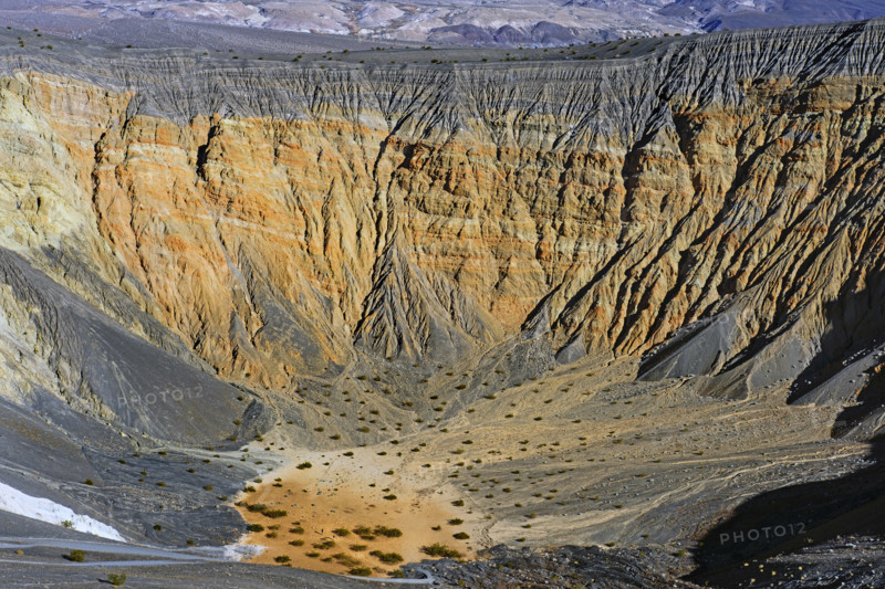 Deep gullies caused by water erosion on the East face of the Ubehebe Crater, Death Valley National Park, California, USA