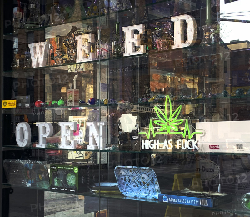 Marijuana Dispensary Window, Brooklyn, New York, USA