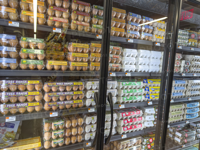Eggs display in grocery store