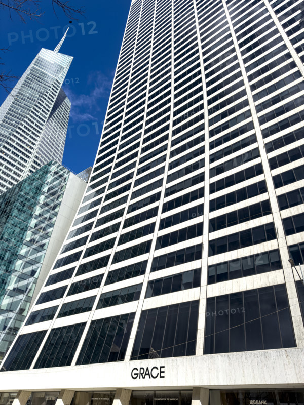 W.R. Grace Building, exterior view of concave slope, West 42nd Street, New York City, New York, USA