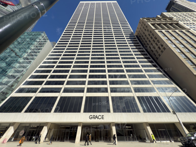 W.R. Grace Building, exterior view of concave slope, West 42nd Street, New York City, New York, USA