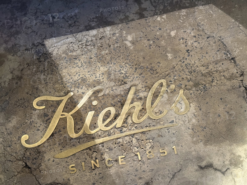 Kiehl's flagship store, company logo in cement floor, 109 Third Avenue, New York City, New York, USA
