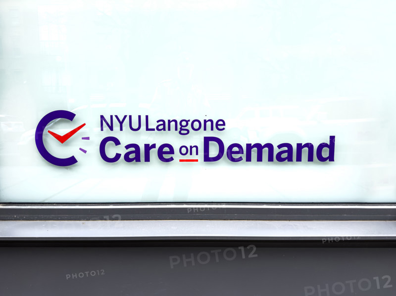 NYU Langone Care on Demand, building exterior detail of company sign, New York City, New York, USA