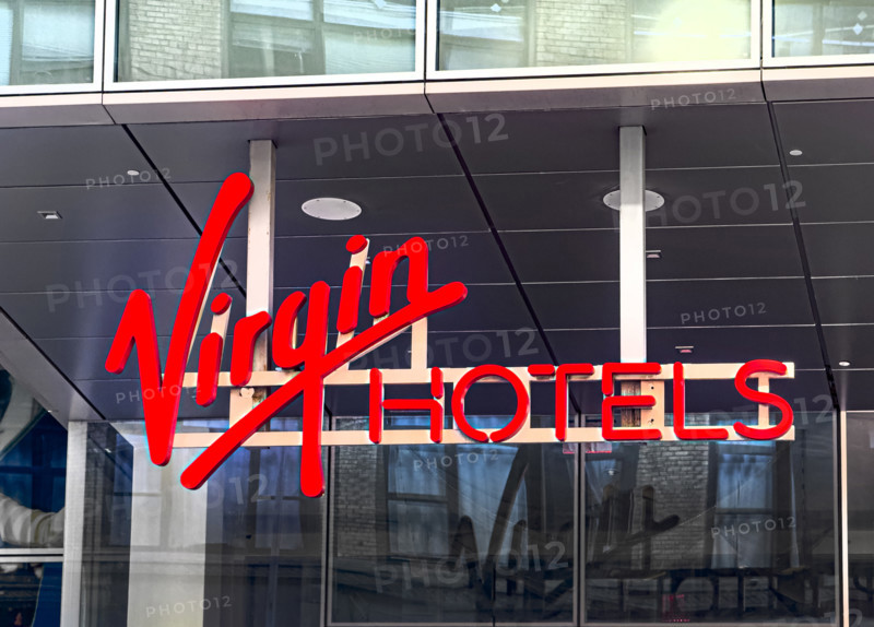 Virgin Hotels, exterior sign detail, New York City, New York, USA