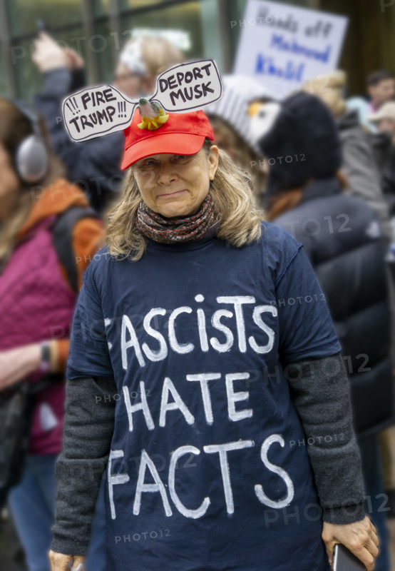 Demonstrators participating in "Hands Off" National Day of Action Protest, New York City, New York, USA