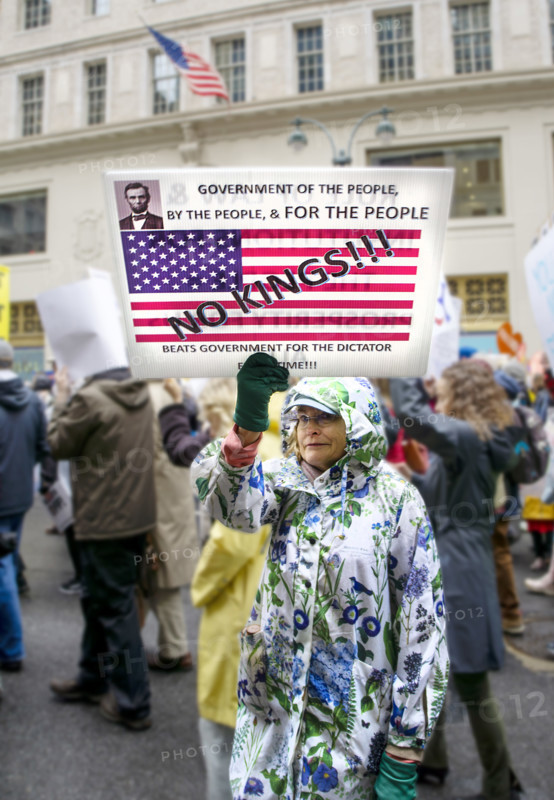Demonstrators participating in "Hands Off" National Day of Action Protest, New York City, New York, USA