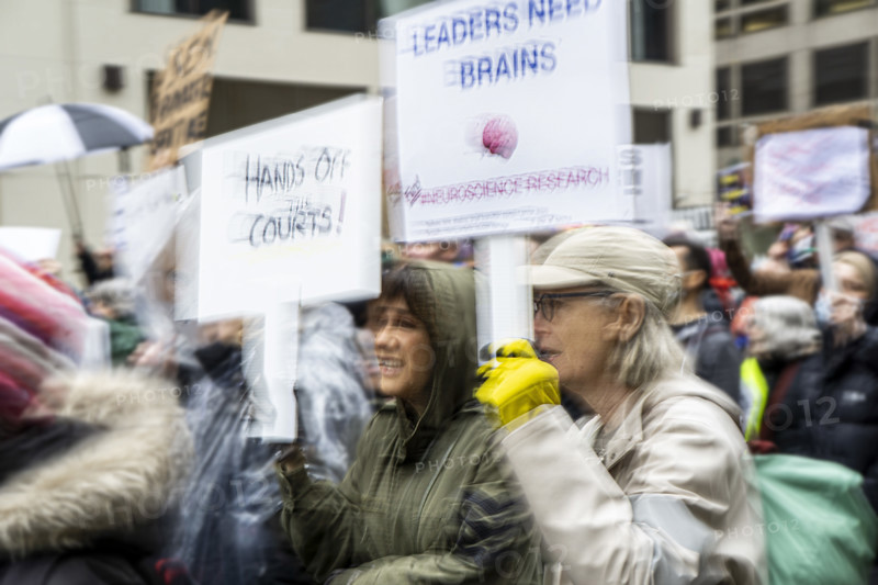 Demonstrators participating in "Hands Off" National Day of Action Protest, New York City, New York, USA