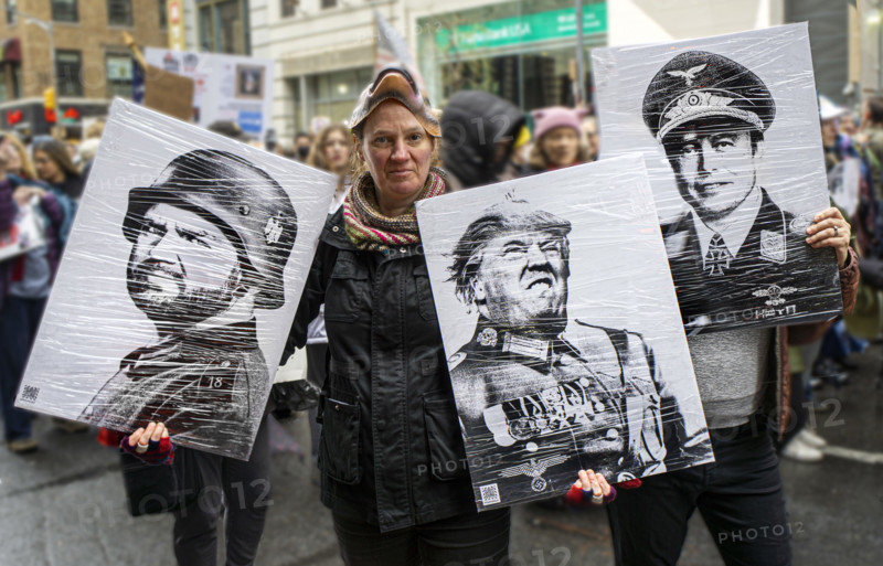 Demonstrators participating in "Hands Off" National Day of Action Protest, New York City, New York, USA