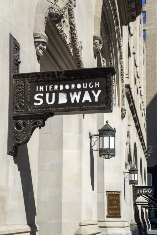 Interborough Subway Sign, New York Life Building exterior, New York City, New York, USA