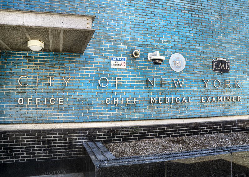 City of New York Office of Chief Medical Examiner, sign on building exterior, New York City, New York, USA