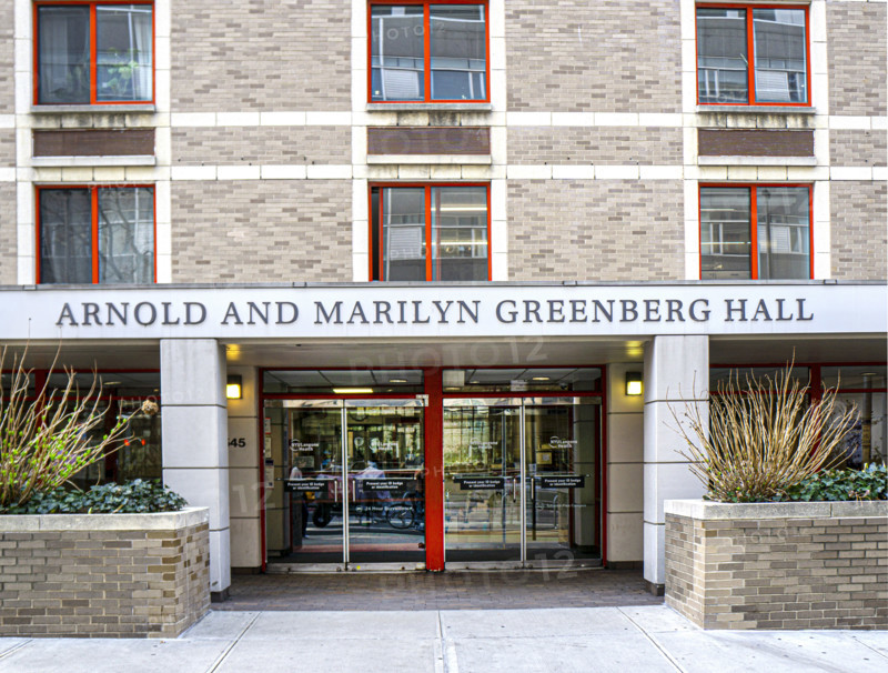 NYU Langone Arnold & Marilyn Greenberg Hall, building exterior and entrance, 545 First Avenue, New York City, New York, USA