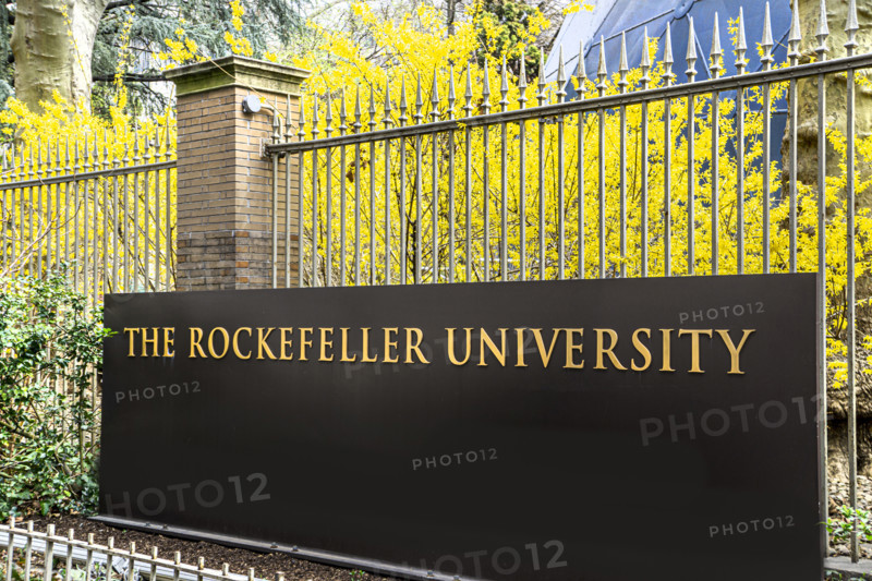 The Rockefeller University, a  private biomedical research and graduate-only university, university name on wrought iron fence, New York City, New York, USA