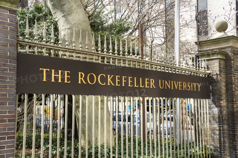 The Rockefeller University, a  private biomedical research and graduate-only university, university name on wrought iron fence, New York City, New York, USA