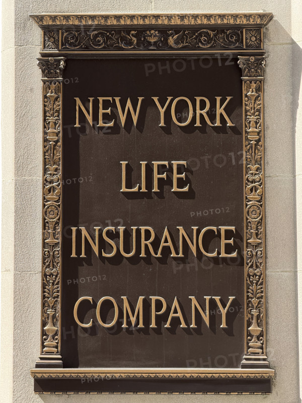New York Life Insurance Company sign on New York Life building exterior, close-up detail, New York City, New York, USA