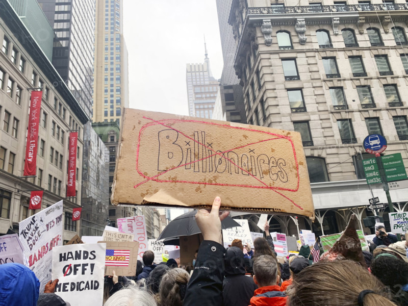 Demonstrators participating in "Hands Off" National Day of Action Protest, Fifth Avenue, New York City, New York, USA, April 5, 2025