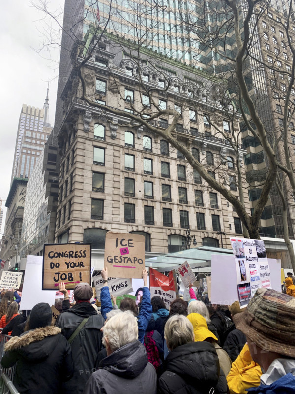 Demonstrators participating in "Hands Off" National Day of Action Protest, Fifth Avenue, New York City, New York, USA, April 5, 2025
