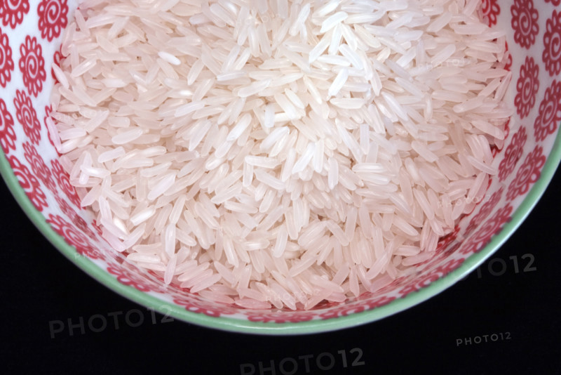 High angle view of uncooked rice in bowl