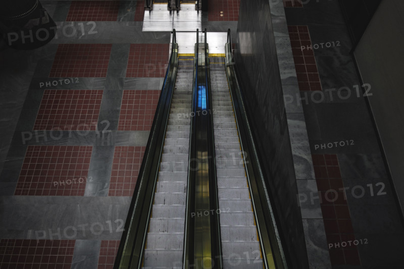 Pair of escalators, high angle view