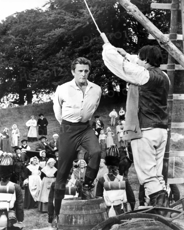 Kirk Douglas (about to be hanged), on-set of the film, "The Devil's Disciple", United Artists, 1959