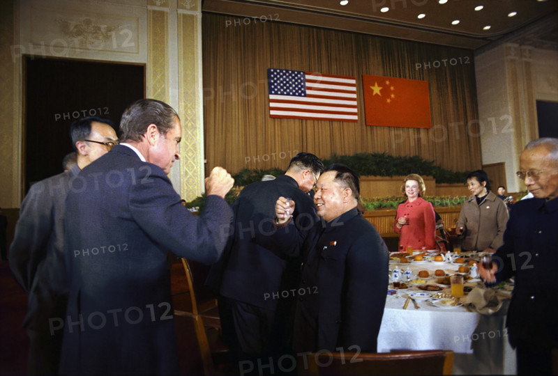 U.S. President Richard M. Nixon Sharing a Toast with a Chinese Official during a formal banquet in the Great Hall of the People, Beijing, China, White House Photo Office, February 21, 1972