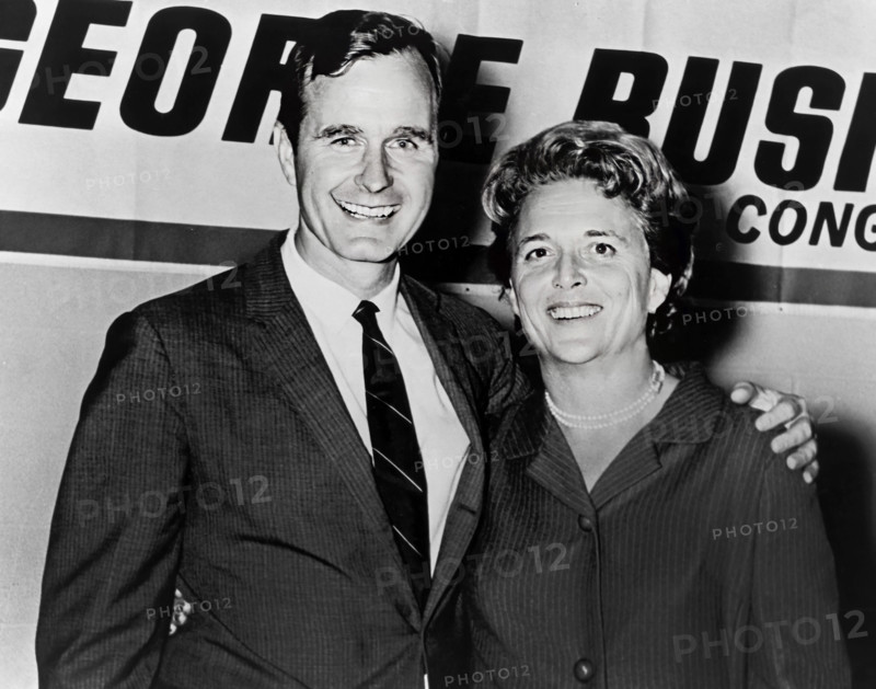 George H.W. Bush and Barbara Bush on night George Bush was elected to Congress, Houston Texas, USA, White House Photo Office, November 8, 1966