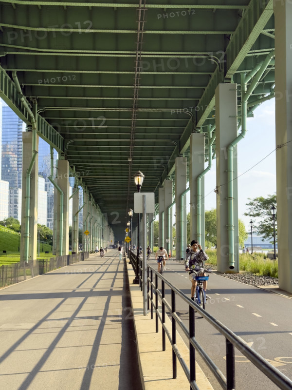 Pedestrian and bicycle paths underneath West Side Highway, New York City