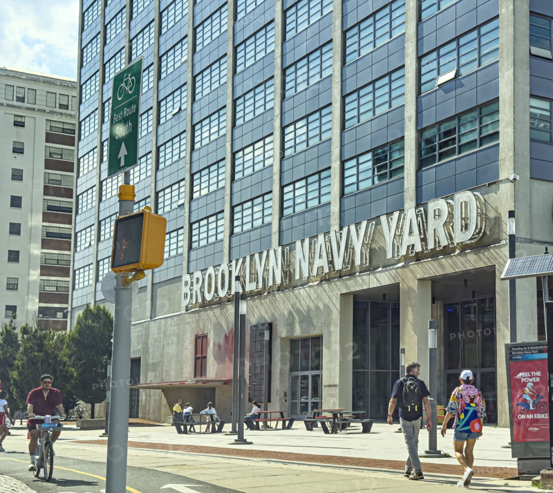 Brooklyn Navy Yard, Building 77, building exterior and street scene, Brooklyn, New York City