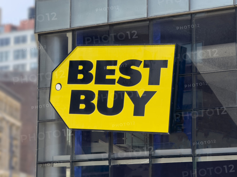 Best Buy retail store, company logo on building exterior, Manhattan, New York City