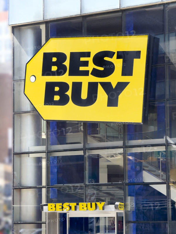 Best Buy retail store, company logo on building exterior, Manhattan, New York City