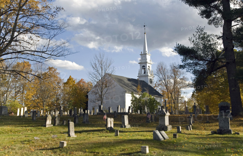 Church and grave yard on Autumn day