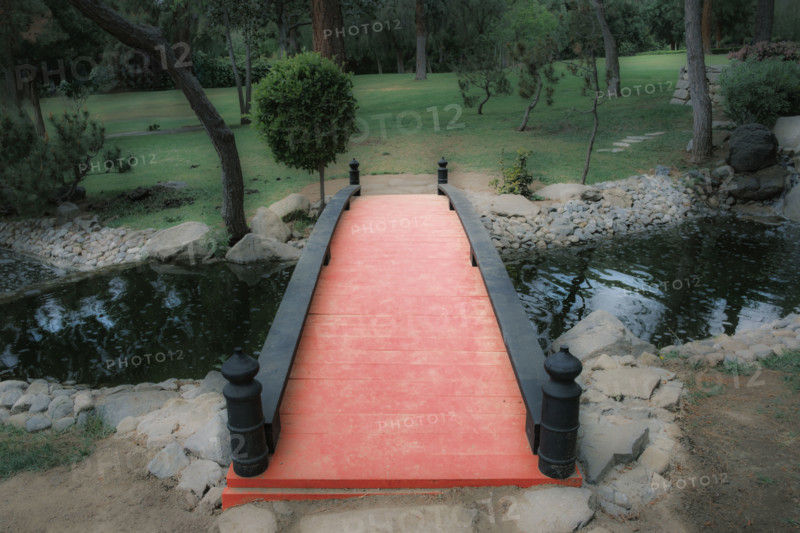 Footbridge, Japanese Friendship Garden at Shoseian Teahouse, Brand Park, Glendale