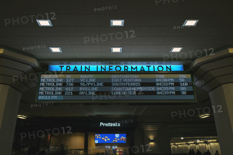 Digital train information board, Union Station, Los Angeles
