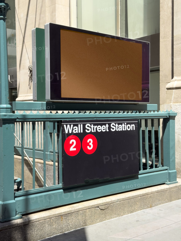 Wall Street Station subway sign and entrance, New York City