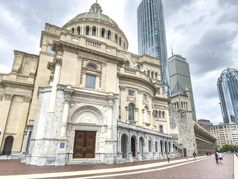 First Church of Christ, Scientist against cityscape, Christian Science Plaza, Boston