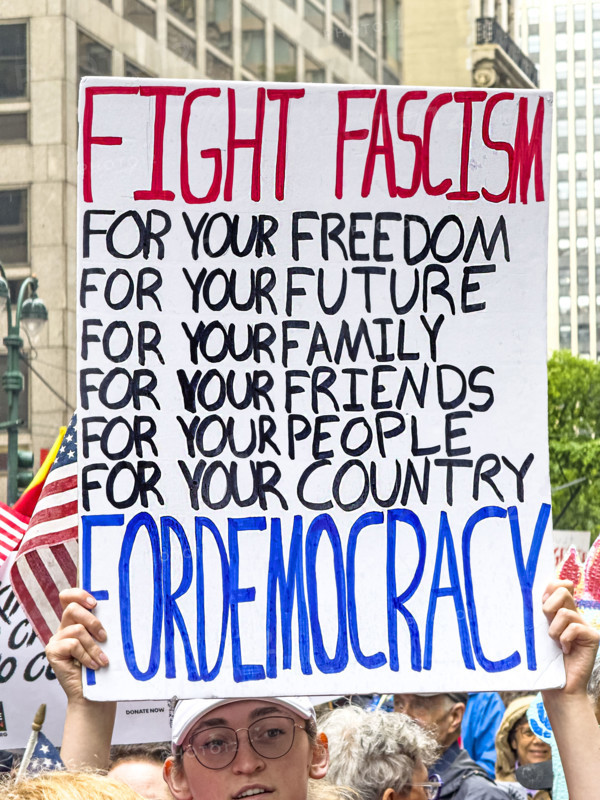 Demonstrators participating in "No Kings" Protest March, Fifth Avenue, New York City, June 14, 2025