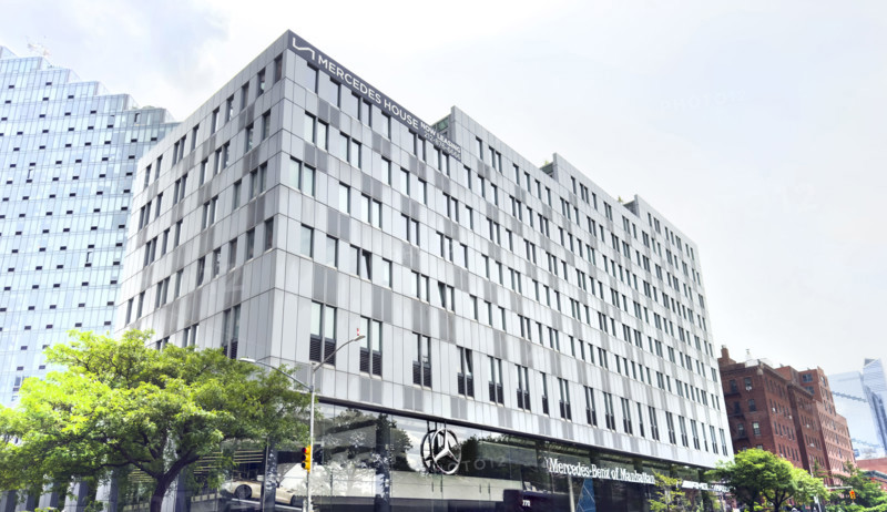 Mercedes Benz car showroom and Mercedes House residential building, Manhattan, New York City