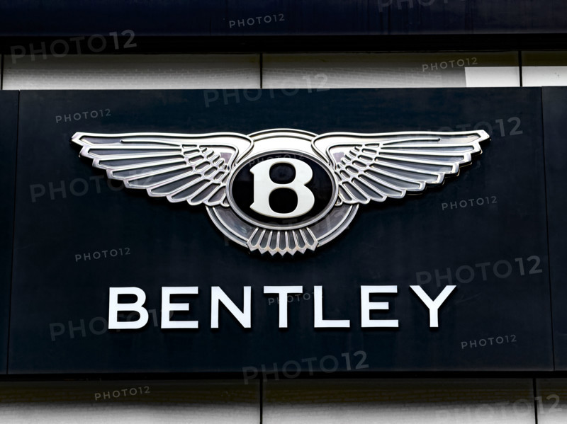 Bentley logo on car showroom building exterior, Manhattan, New York City