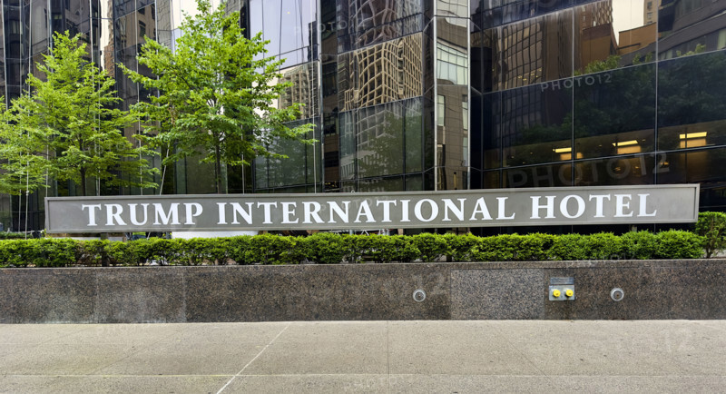 Exterior sign for Trump International Hotel, New York City