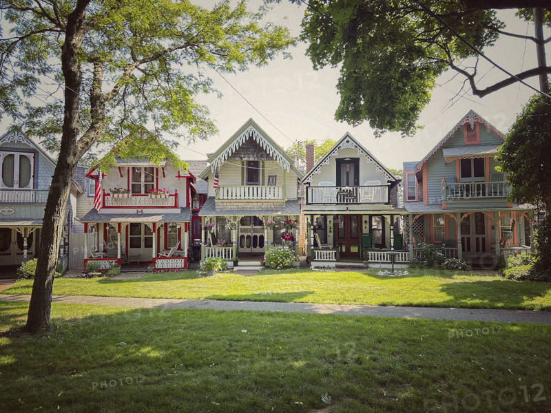 Colorful neighborhood houses in a row, Martha's Vineyard