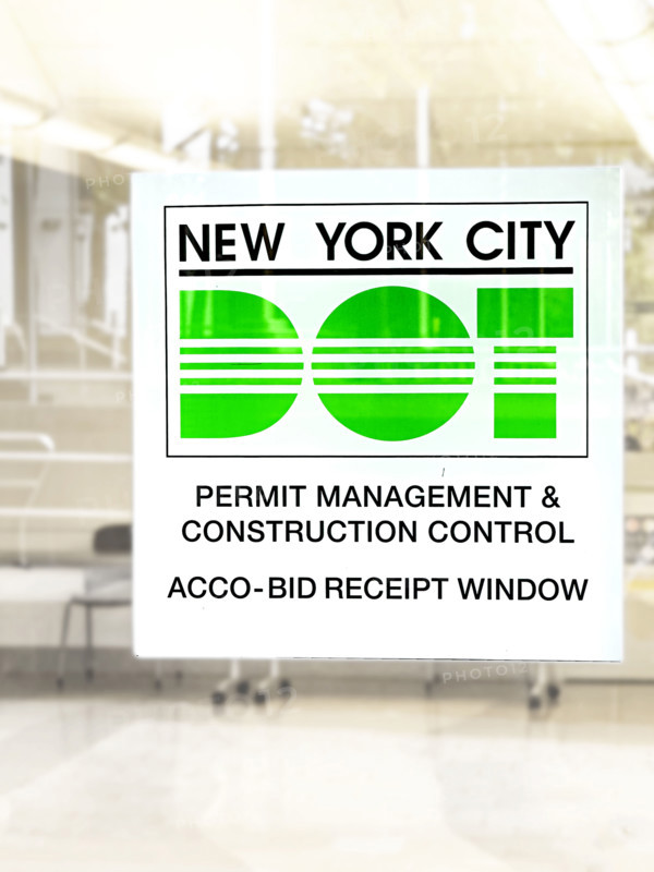 Department of Transportation office receipt window, NYC DOT sign on window, Manhattan, New York City