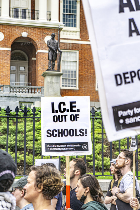 Immigrant rights supporters attending Anti- ICE protest, Boston State House, Boston, May 17, 2025,