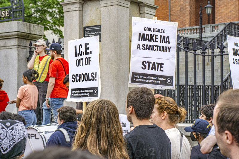 Immigrant rights supporters attending Anti- ICE protest, Boston State House, Boston, May 17, 2025,
