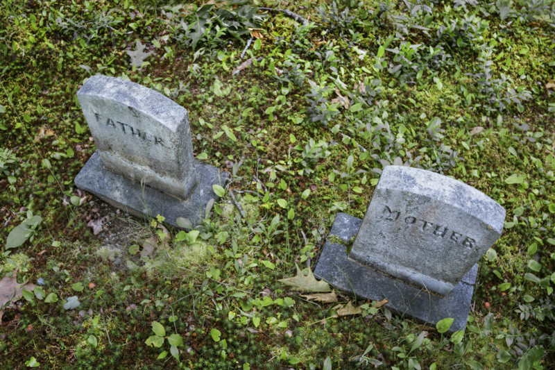 High angle view of matching gravestones for Father and Mother